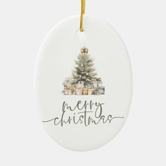 Merry Christmas Tree Sage Script Naam Gift Keramisch Ornament (Voorkant)