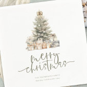 Merry Christmas Tree Sage Script Naam Jaar Servet