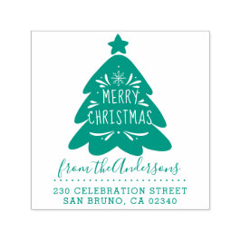 Merry Christmas Tree Script Naam Retouradres Zelfinktende Stempel
