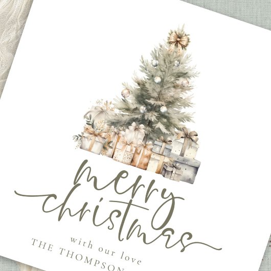 Merry Christmas Tree Script Square Feestdagenkaart