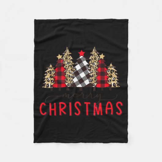Merry Christmas Tree Shirts Funny Leopard Plaid Pr Fleece Deken (Voorkant)