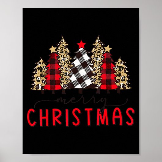 Merry Christmas Tree Shirts Funny Leopard Plaid Pr Poster (Voorkant)