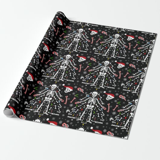 Merry Christmas Tree Skeleton Pattern Cadeaupapier (Uitgerold)