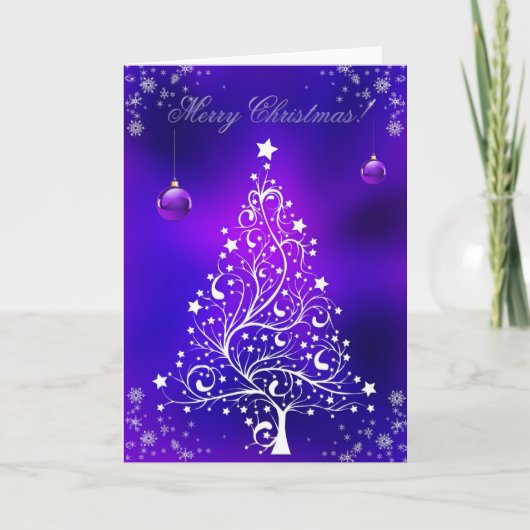 Merry Christmas Tree Snowflakes Winter Art Feestdagen Kaart (Voorkant)