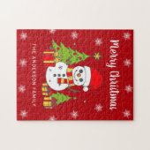 Merry Christmas  Tree Snowman Gepersonaliseerd Legpuzzel (Horizontaal)
