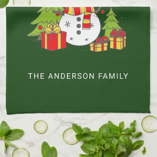 Merry Christmas  Tree Snowman Gepersonaliseerd Theedoek (Gevouwen)