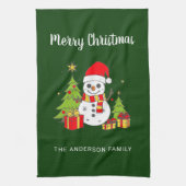 Merry Christmas  Tree Snowman Gepersonaliseerd Theedoek (Verticaal)