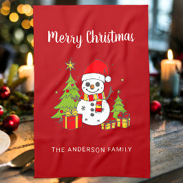 Merry Christmas  Tree Snowman Gepersonaliseerd Theedoek