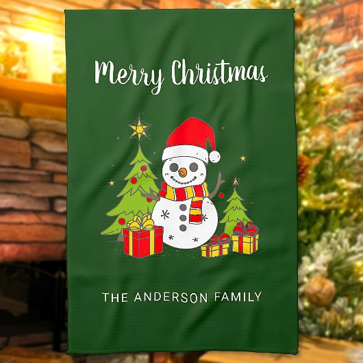 Merry Christmas  Tree Snowman Gepersonaliseerd Theedoek