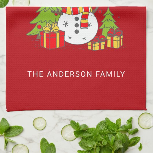 Merry Christmas  Tree Snowman Gepersonaliseerd Theedoek (Gevouwen)