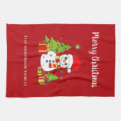 Merry Christmas  Tree Snowman Gepersonaliseerd Theedoek (Horizontaal)