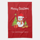 Merry Christmas  Tree Snowman Gepersonaliseerd Theedoek (Verticaal)