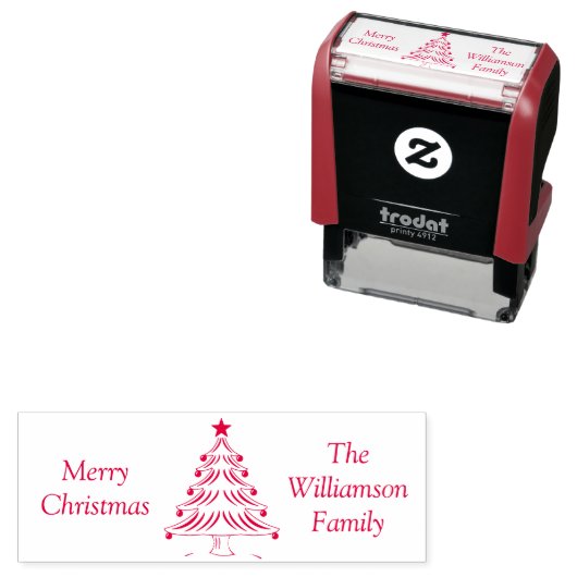 Merry Christmas Tree Star aangepaste familienaam w Zelfinktende Stempel (In situ)
