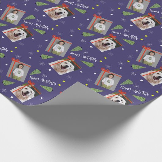 Merry Christmas Tree Stars Snowflakes 2 Foto's Cadeaupapier (Hoek)