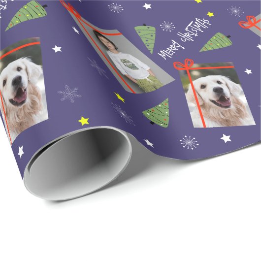 Merry Christmas Tree Stars Snowflakes 2 Foto's Cadeaupapier (Rol Hoek)