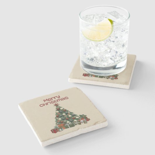 Merry Christmas Tree Stone Coaster Stenen Onderzetter (Zijkant)