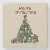 Merry Christmas Tree Stone Coaster Stenen Onderzetter (Voorkant)