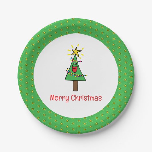 Merry Christmas Tree String of Lights Ornamenten Papieren Bordje (Voorkant)