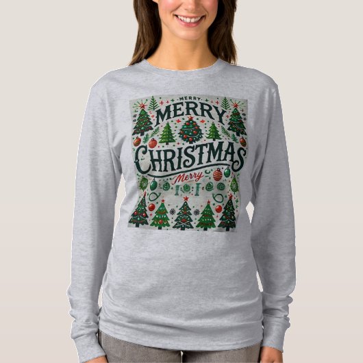 Merry Christmas Tree T-Shirt Design (Voorkant)