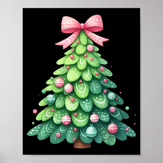 Merry Christmas Tree With Coquette Bow Xmas Holida Poster (Voorkant)