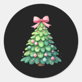 Merry Christmas Tree With Coquette Bow Xmas Holida Ronde Sticker (Voorkant)