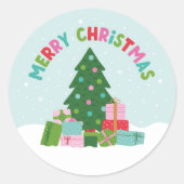 Merry Christmas Tree with Gifts in Aqua Blue Ronde Sticker (Voorkant)