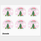 Merry Christmas Tree with Gifts in Pastel Pink Ronde Sticker (Vel)
