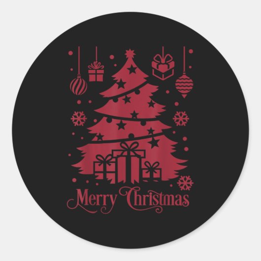 Merry Christmas Tree With Snowflakes Holiday Festi Ronde Sticker (Voorkant)