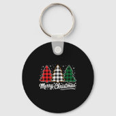 Merry Christmas Tree Xmas Buffalo Plaid Red White  Sleutelhanger (Voorkant)