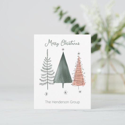 Merry Christmas Trees Bedrijf QR Code Briefkaart (Staand voorkant)