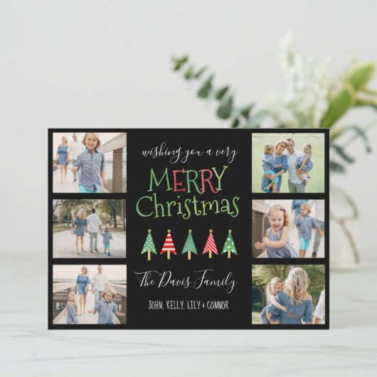 Merry Christmas Trees Collage Feestdagenkaart (Staand voorkant)