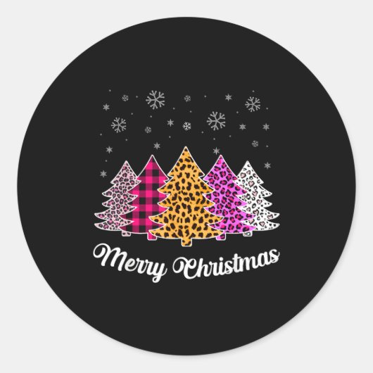 Merry Christmas Trees Leopard Nk Shirt For Women G Ronde Sticker (Voorkant)
