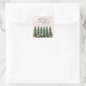 Merry Christmas Trees Lights Roze Glitter Naam Vierkante Sticker (Tas)