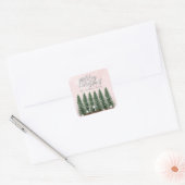 Merry Christmas Trees Lights Roze Glitter Naam Vierkante Sticker (Envelop)