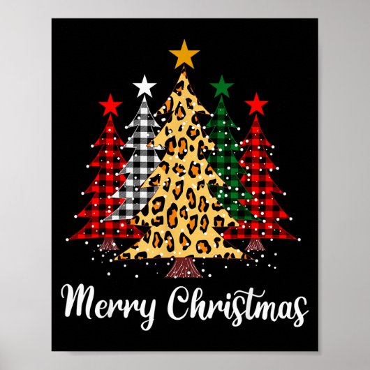 Merry Christmas Trees With Buffalo Plaid & Leo Poster (Voorkant)