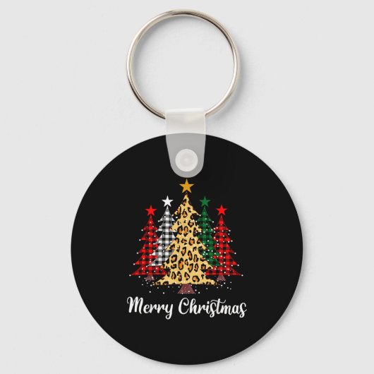 Merry Christmas Trees With Buffalo Plaid & Leo Sleutelhanger (Voorkant)