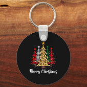 Merry Christmas Trees With Buffalo Plaid & Leo Sleutelhanger (Voorkant)