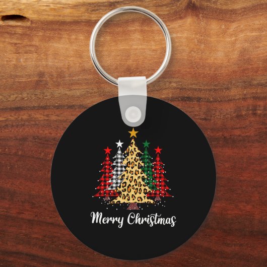 Merry Christmas Trees With Buffalo Plaid &amp; Leo Sleutelhanger (Voorkant)