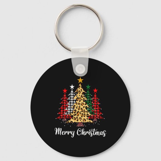 Merry Christmas Trees With Buffalo Plaid &amp; Leo Sleutelhanger (Voorkant)