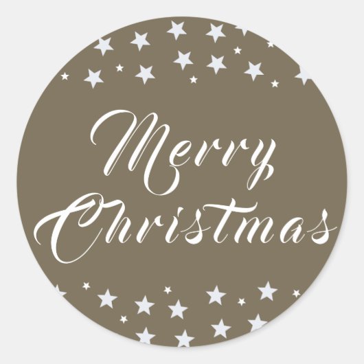 Merry Christmas Trendy Script Stars Beige Holiday Ronde Sticker (Voorkant)