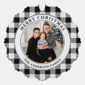 Merry Christmas Trendy Zwart Wit Plaid Ornament Kaart (Voorkant)