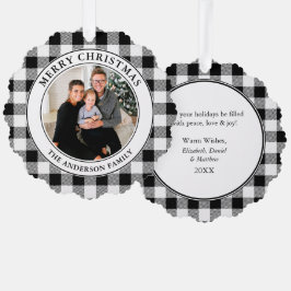 Merry Christmas Trendy Zwart Wit Plaid Ornament Kaart