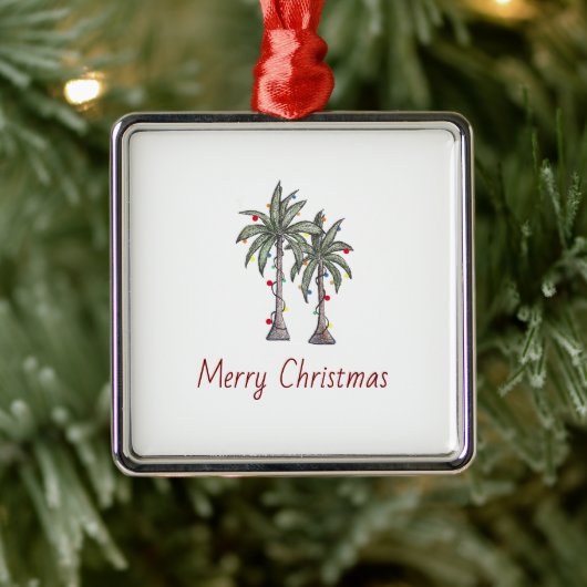 Merry Christmas Tropical Beach Palm Trees Metalen Ornament (Boom)