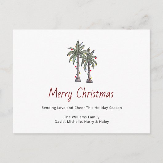 Merry Christmas Tropical Palm Trees Beach  Feestdagenkaart (Voorkant)