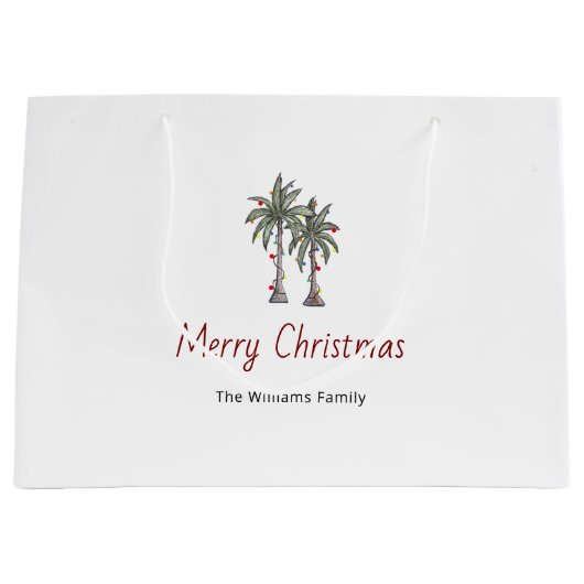 Merry Christmas Tropical Palm Trees Beach  Groot Cadeauzakje (Voorkant)