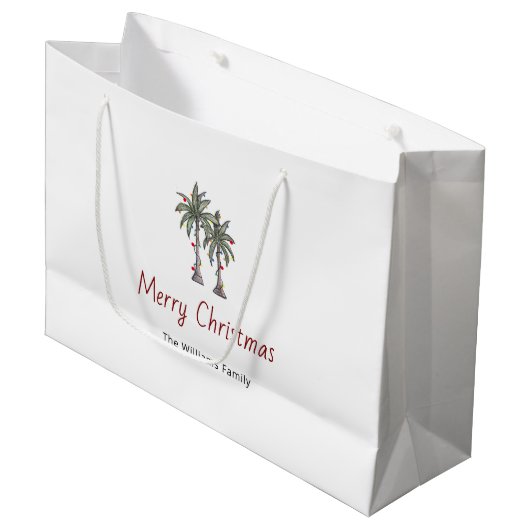 Merry Christmas Tropical Palm Trees Beach  Groot Cadeauzakje (Voorkant Gekanteld)
