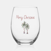 Merry Christmas Tropical Palm Trees Holiday   Wijnglas Zonder Voet (Voorkant)