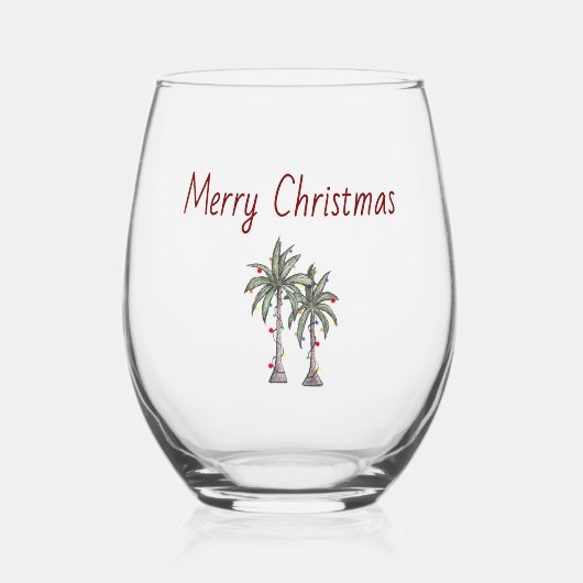 Merry Christmas Tropical Palm Trees Holiday   Wijnglas Zonder Voet (Voorkant)