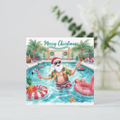Merry Christmas Tropical Santa Summer Pool Party Feestdagenkaart (Staand voorkant)