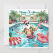 Merry Christmas Tropical Santa Summer Pool Party Feestdagenkaart (Voorkant)
